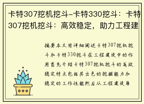 卡特307挖机挖斗-卡特330挖斗：卡特307挖机挖斗：高效稳定，助力工程建设